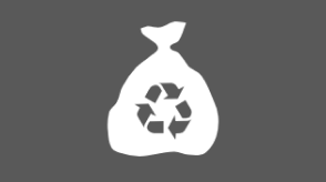A graphic icon depicting a garbage bag with the recycling logo on it is shown. 