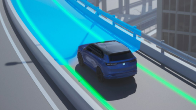 A graphic illustration of a vehilce is shown on an off-ramp.